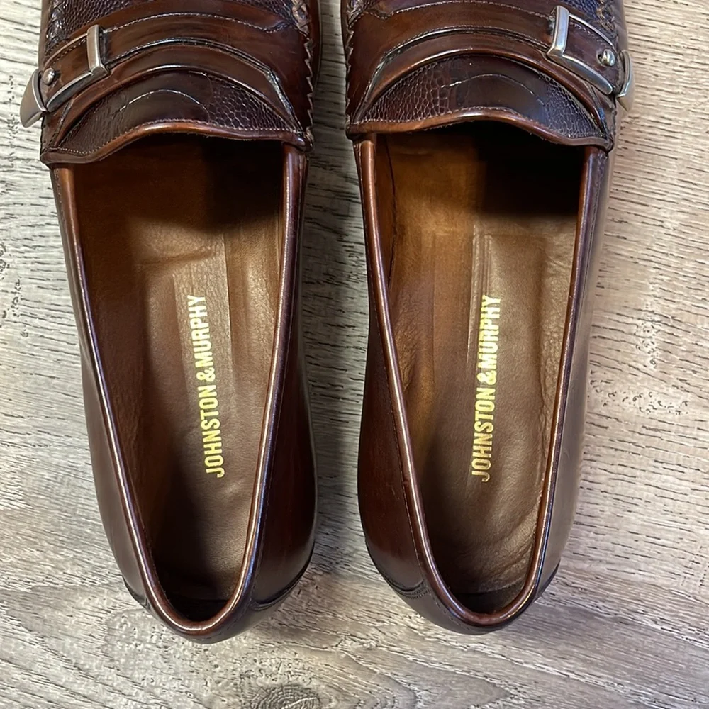 Johnston & Murphy Mens 9.5 Loafers Shoes Faux Snakeskin Brown Slip On Italy Made - Picture 5 of 10
